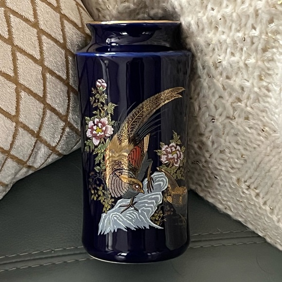 Made In Japan Other - Vintage ASIAN CHINOISERIE Quail COBALT BLUE Botanical FINE VASE Made in Japan